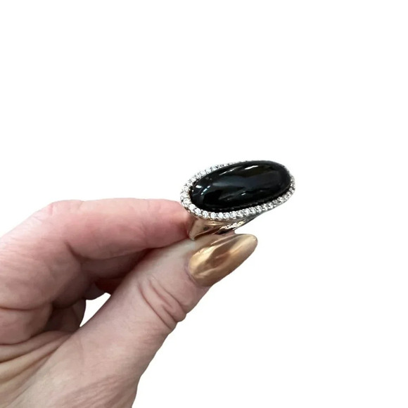 Sterling Silver Onyx CZ Statement Ring - Picture 2 of 10